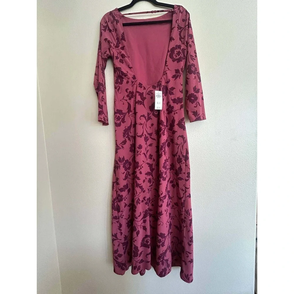 Abercrombie Fitch Floral Maxi Dress M Long Sleeve Open Back Coquette Wedding